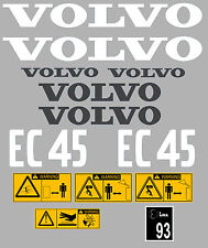 VOLVO EC45 DIGGER COMPLETE DECAL STICKER SET WITH SAFETY WARNING DECALS