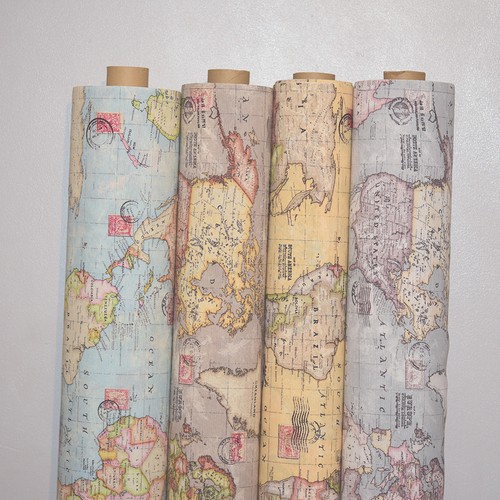 Vintage world map cotton linen - vintage,
