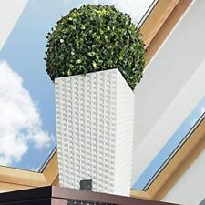 Tall Square Plastic Rattan Indoor/Outdoor Planters Single Pot (7 Litre White)