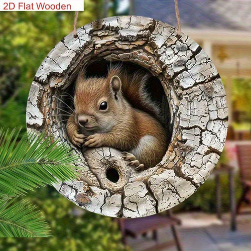 Squirrel wooden plaque hanging - wooden,