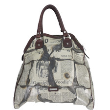 John Galliano Shoulder Bag Gazette Newspaper Burnt Effect Large Tote Shopper Y2K
