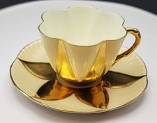 Vtg SHELLEY Fine China Pale Yellow Gold Harlequin #11777 Dainty Set Cup & Saucer