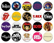 20x Classic Rock Bands Artists 60's 70's 25mm / 1 Inch D Pin Button Badges