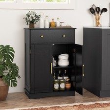 Modern Buffet Sideboard with Drawer and Adjustable Shelf-Black