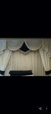 SWAGS AND TAILS  CURTAINS IVORY/BLACK+ T/B TRIMED FRINGEN   90X90X90 UNLINED 