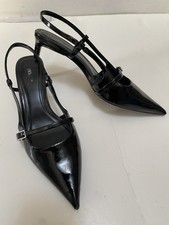 ZARA BLACK PATENT SLINGBACK LOW HEELS UK 5
