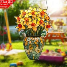 Daffodil Vase Window Hanging Ornament Suncatcher Stained Glass Effect Gift