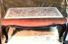 ANTIQUE FRENCH 1930s LOUIS XV STOOL BENCH WITH TAPESTRY L 36" H 17" D 15"