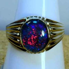 14k White Gold Plated 7.25Ct Black Fire Opal Gemstone Handmade Men Ring