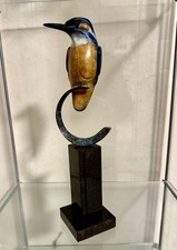 David Meredith Large Solid Bronze Sculpture Off A Kingfisher On A Marble Plinth