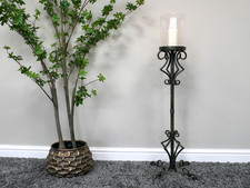 Tall Metal Vintage Floor Candle Holder Candelabra with Glass Hurricane Lantern
