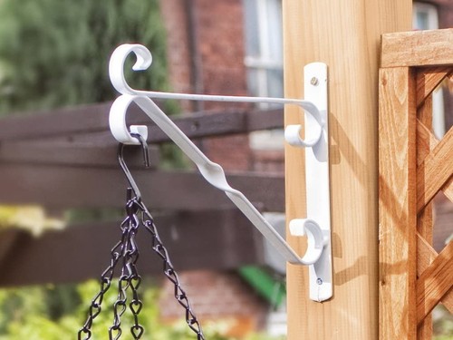 White hanging basket - white, bracket
