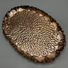 Antique Solid Copper Tray Oval German Hand Worked Made c1900 Embossed