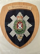The Black Watch Regiment Military  Wooden Wall Plaque Shield Tartan Backed