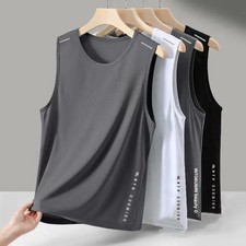 Mens Ice Silk Mesh Vest Quick Dry Breathable Sleeveless Summer Sports Top UK