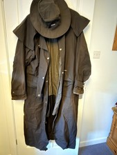 Authentic Traditional Driza-Bone Long Waxed Waterproof Coat, Size 2XL, WITH HAT