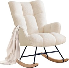 Rocking Chair Nursery Glider Comfy Armchair High Back Padded Seat Ivory Teddy