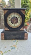 Antique Black Marble Mantel Clock Mothet Of Pearl Dial