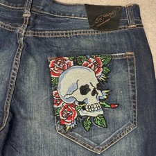 Ed Hardy by Christian Audigier Jeans 42x34 Skull Rose Rhinestone Embellished NWT