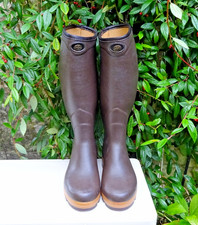 Le Chameau St Hubert Heritage Size 8 Leather Lined Boots Wide Calf RRP 330 & Bag