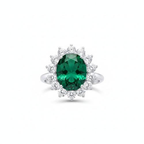 Sterling silver large emerald - silver,
