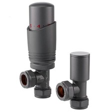 Sandy Beach Anthracite TRV 15mm Angled Straight Radiator Valve with Lockshield