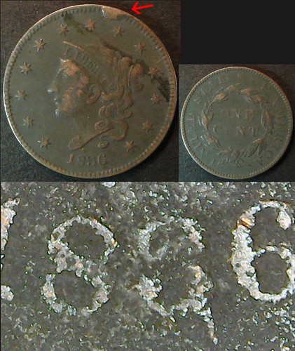 1836 coronet cent with - with, major