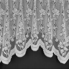Andrea Floral Jardiniere White Lace Net Curtain With traditional Flowers Design