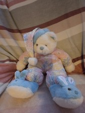 Vintage Tebro Bedtime Teddy Bear In Pj's Slippers And Hat Soft Toy Plush