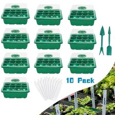10Pcs Seed Trays 12 Holes Seedling Starter Green Kit Plants Propagator with Lids