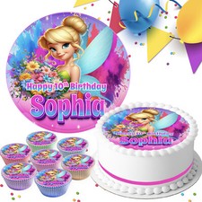 TINKERBELL BIRTHDAY PERSONALISED EDIBLE CAKE TOPPER CUPCAKE TOPPERS TSR-908