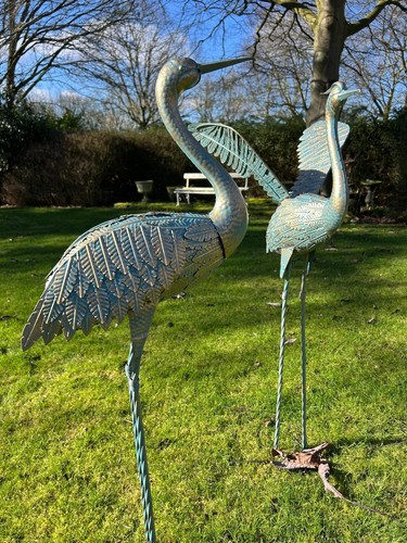 Metal blue heron - blue, garden