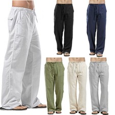 Mens Casual Cotton Linen Baggy Harem Pants Yoga Hippy Trousers Summer Sports UK