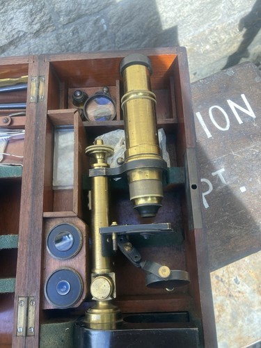 Antique brass microscope - brass,