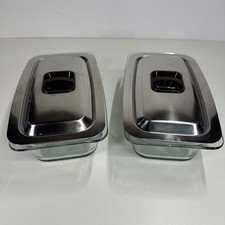 2 X Vintage EKCO HOSTESS TROLLEY GLASS DISH WITH STAINLESS STEEL LID VGC