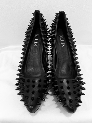Ellis black studded wedge - black,