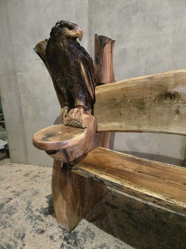Chainsaw carved eagle bench - carved,
