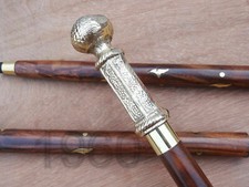 Victorian Handle Brass Wood Walking Stick Cane Antique Vintage Designer Gift