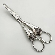 ANTIQUE PAIR ROBERTS & BELK REGISTERED GRAPE SCISSORS SILVER PLATE