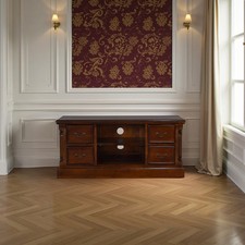 Mahogany TV unit with flutted columns and Four Drawers -  Solid mahogany wood