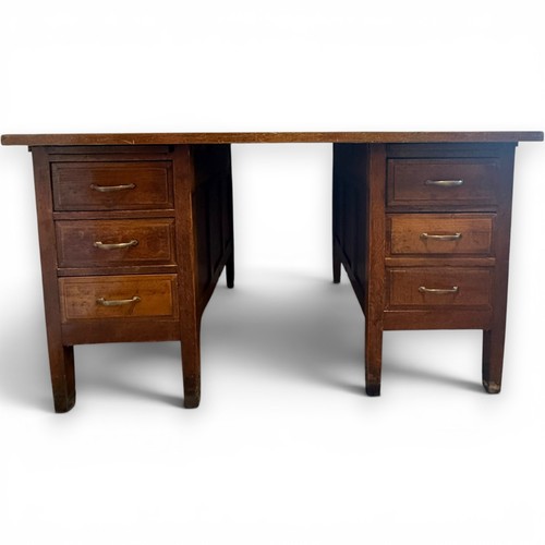 Antique oak twin pedestal desk - oak,
