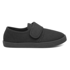 Girls Canvas Black Kids Boys Easy Fasten Plimsolls School Shoes SIZE