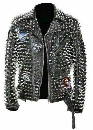 Mens leather jacket studded - leather,