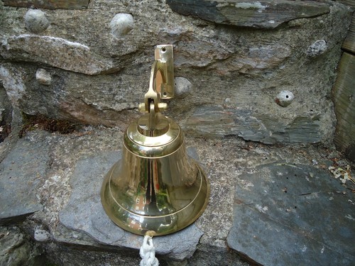 Ships brass bell with rope - brass,