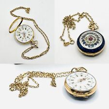 18ct Gold Jewelled Guilloche Ladies Victorian Swiss Pocket Watch & Chain