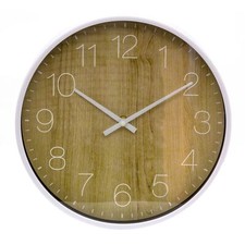 Scandi Style White Minimalist Wall Clock | Round Wood Effect Wall Clock - 25cm