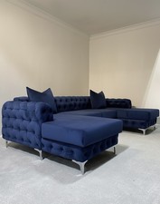 Royal Blue velvet U Shaped 6 Seater Corner Sofa Chesterfield Velvet Chaise Couch