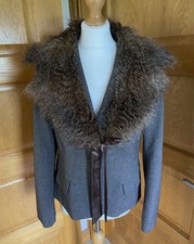 Per Una Jacket Size 14 Brown Blazer Detachable Fur Collar Formal Office Speziale