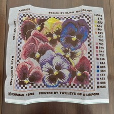 Rare Ehrman Tapestry Needlepoint CANVAS ONLY Pansies By Elian McCready 1995 34cm