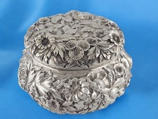 Sterling Silver A. Jacobi & Co Powder / Dresser Jar Floral Repousse ~Baltimore